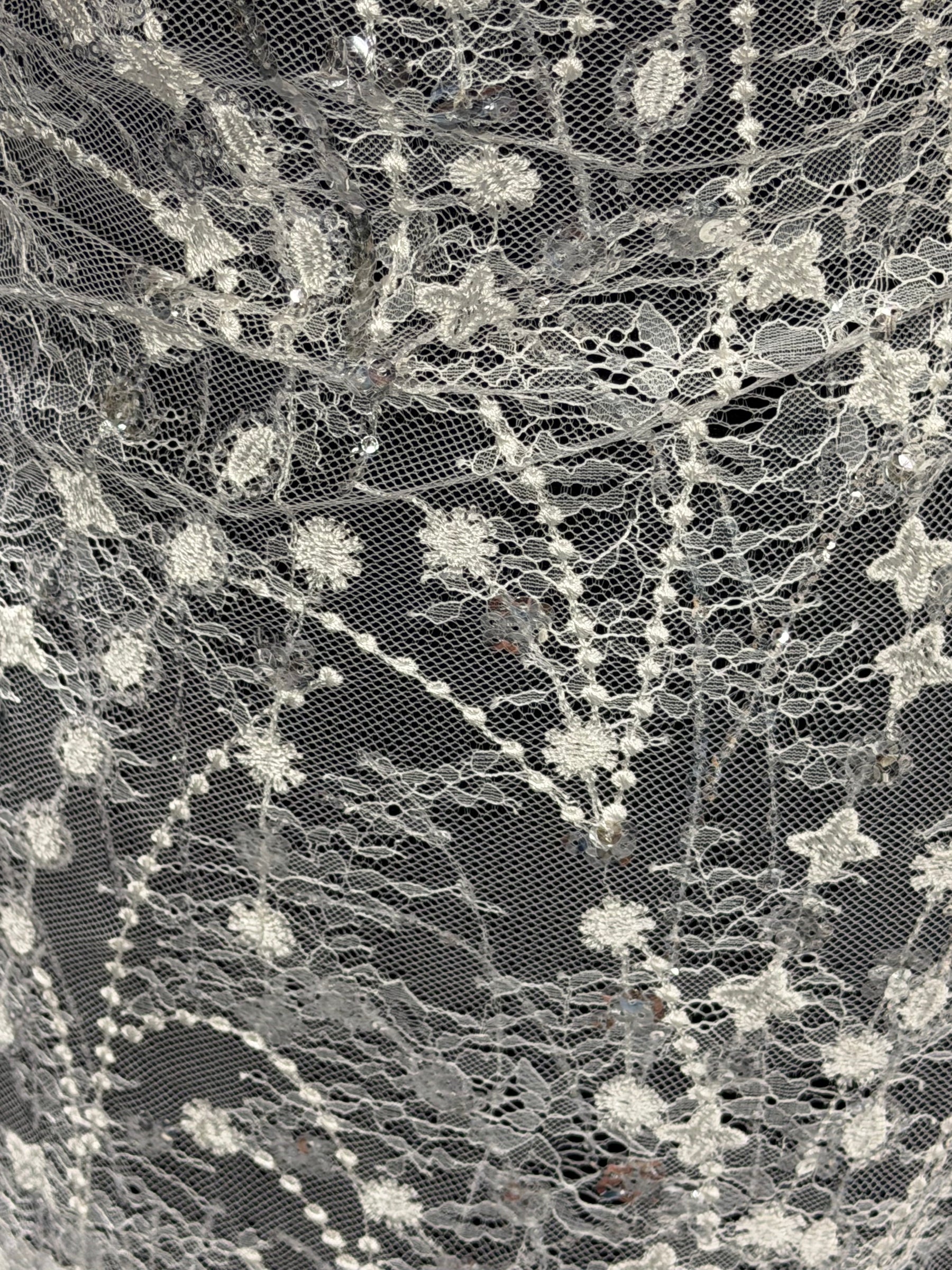 Ivory Embroidered Sequin Tulle - LB1002