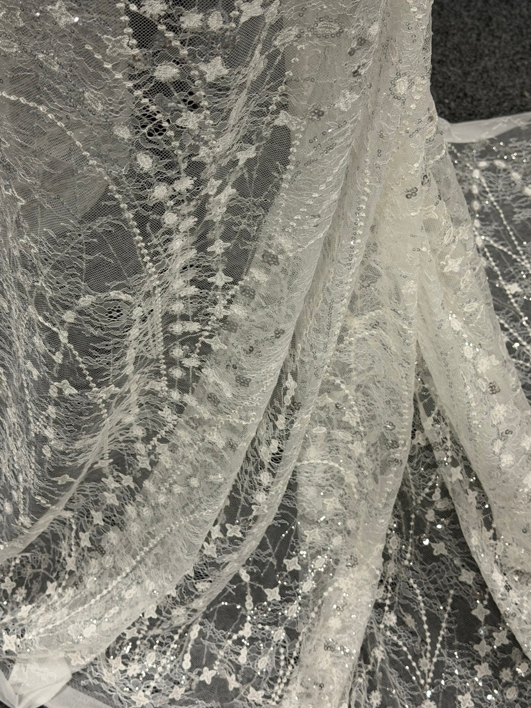Ivory Embroidered Sequin Tulle - LB1002