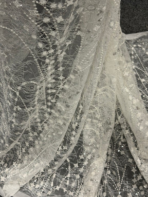 Ivory Embroidered Sequin Tulle - LB1002