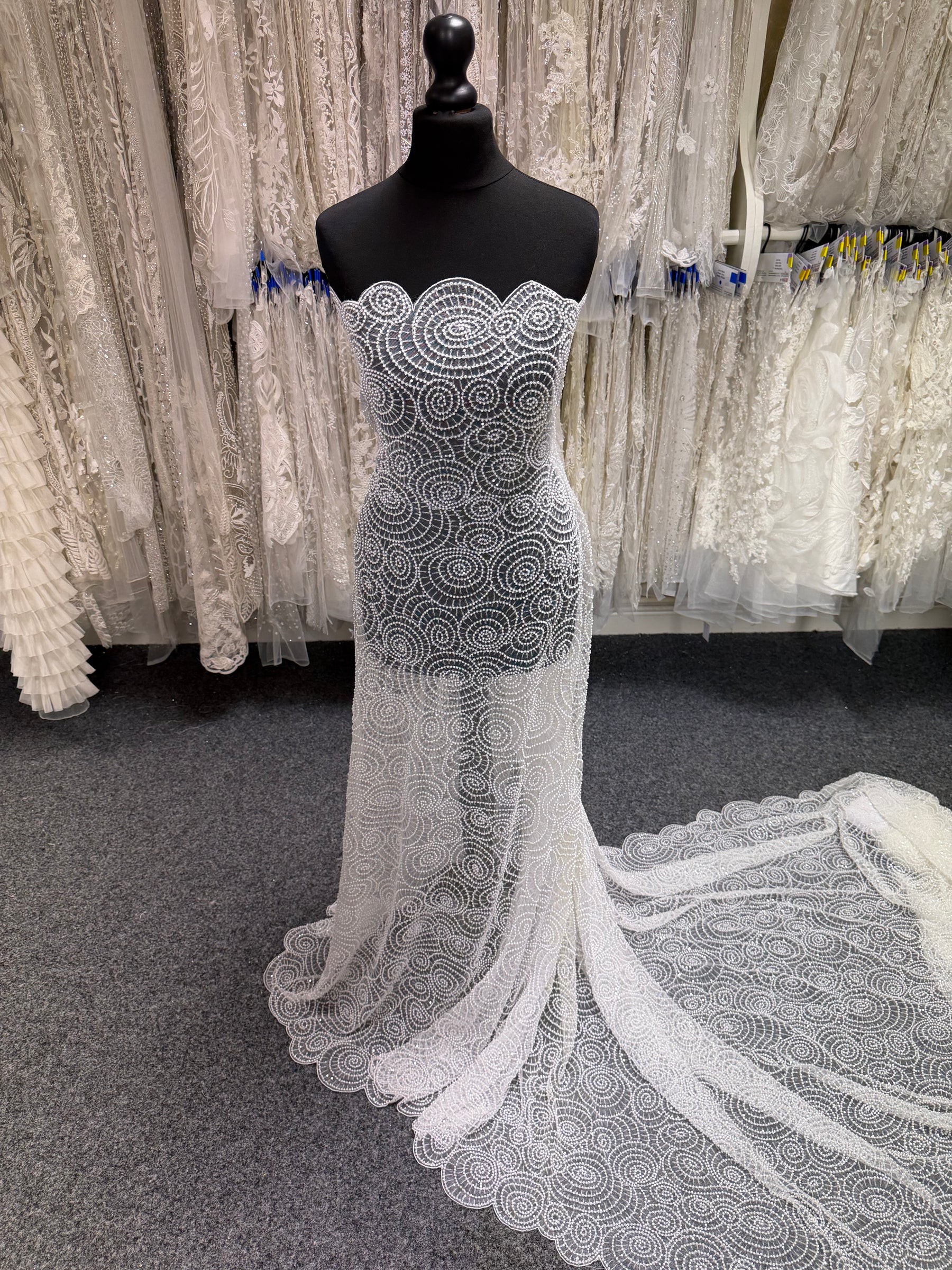 Ivory Emb Beaded Tulle - EB1060