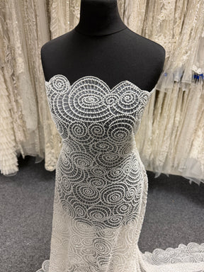 Ivory Emb Beaded Tulle - EB1060