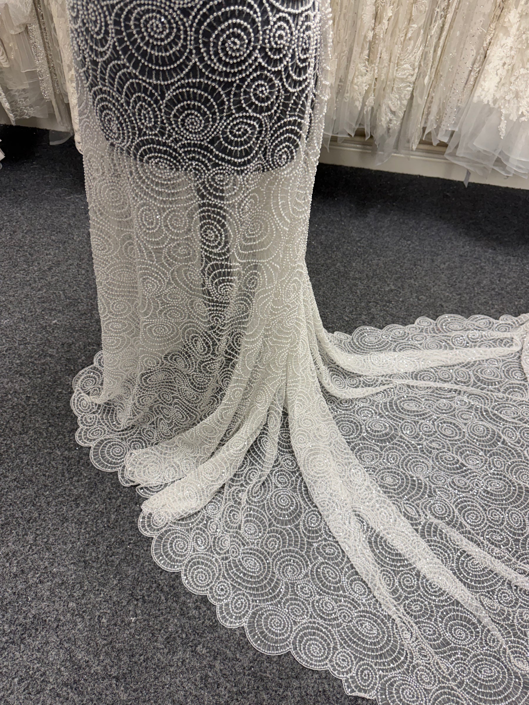 Ivory Emb Beaded Tulle - EB1060