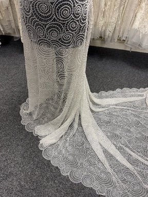 Ivory Emb Beaded Tulle - EB1060