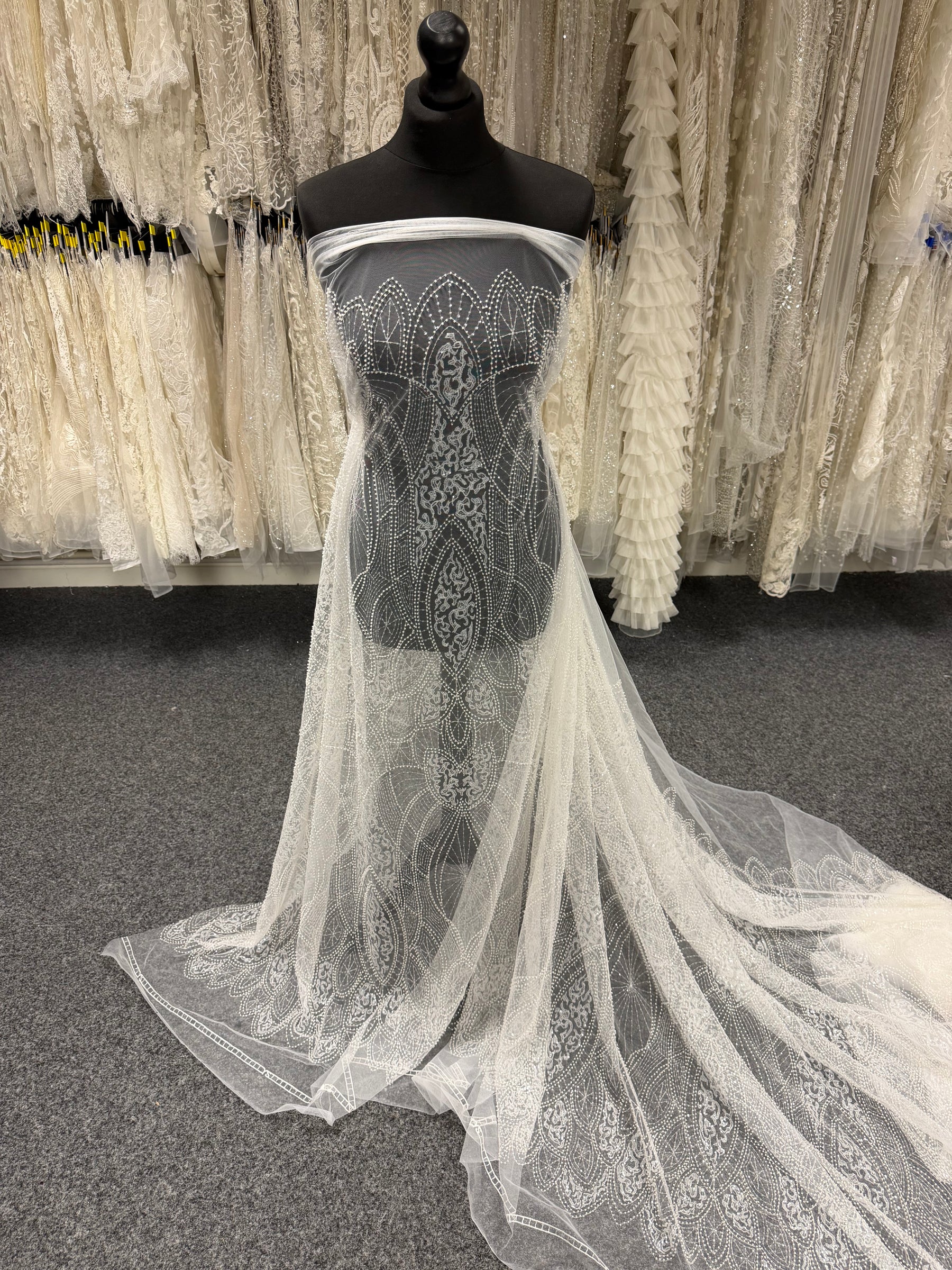 Ivory Embroidered Beaded Tulle - EB1051