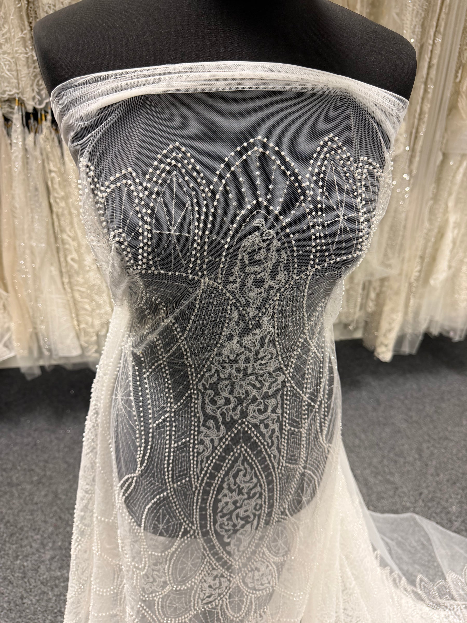 Ivory Embroidered Beaded Tulle - EB1051