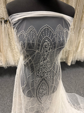 Ivory Embroidered Beaded Tulle - EB1051
