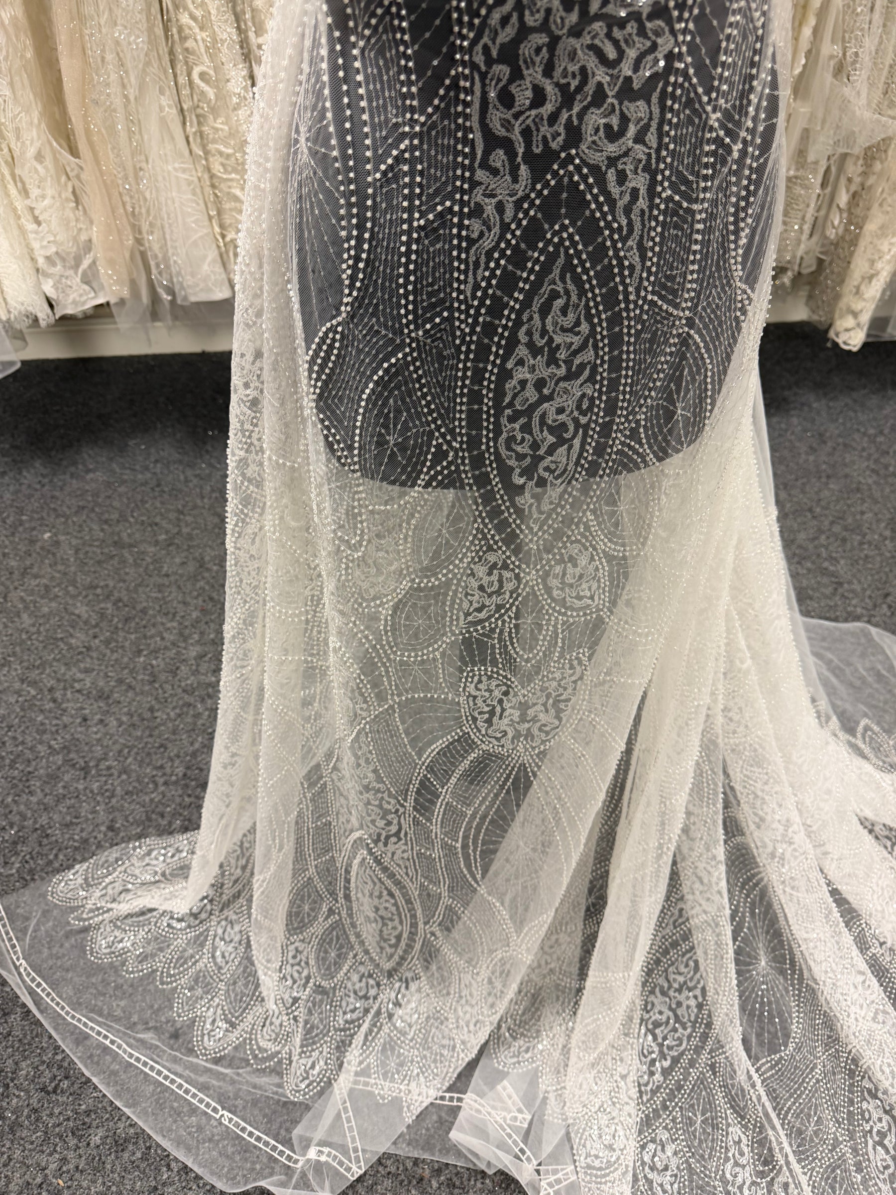 Ivory Embroidered Beaded Tulle - EB1051