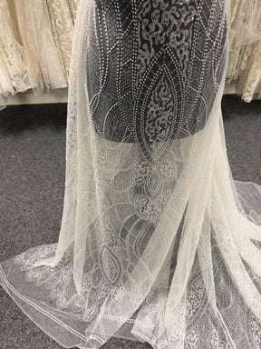 Ivory Embroidered Beaded Tulle - EB1051
