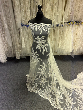 Ivory 3D Embroidered Beaded Tulle - EB1006