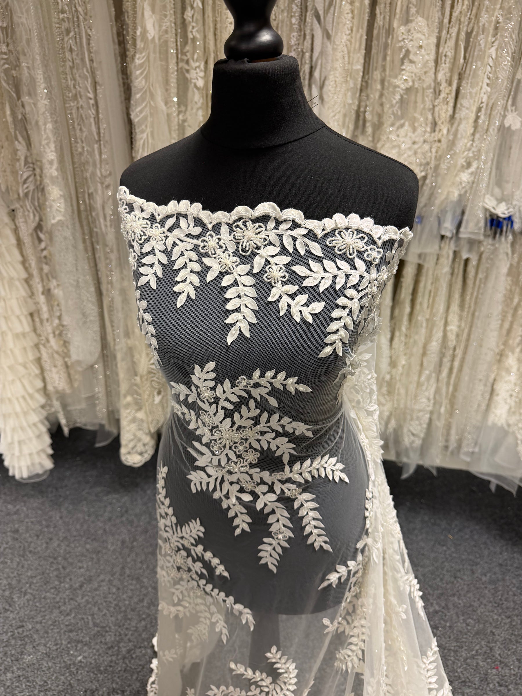 Ivory 3D Embroidered Beaded Tulle - EB1006
