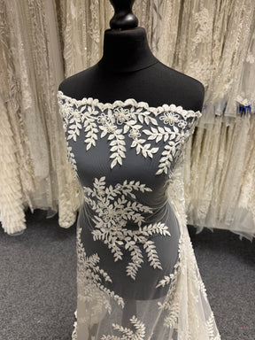 Ivory 3D Embroidered Beaded Tulle - EB1006