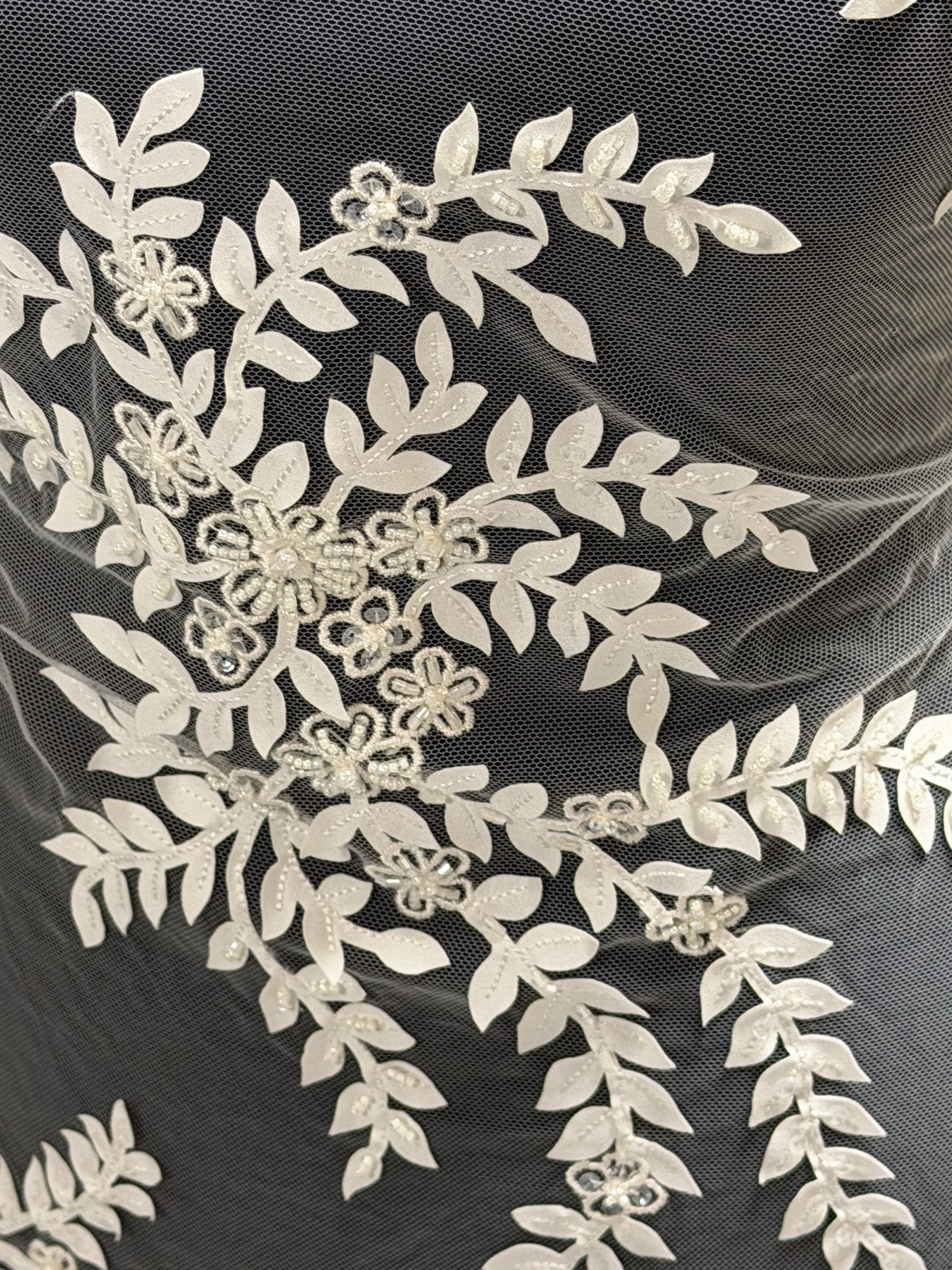 Ivory 3D Embroidered Beaded Tulle - EB1006