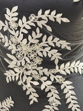 Ivory 3D Embroidered Beaded Tulle - EB1006