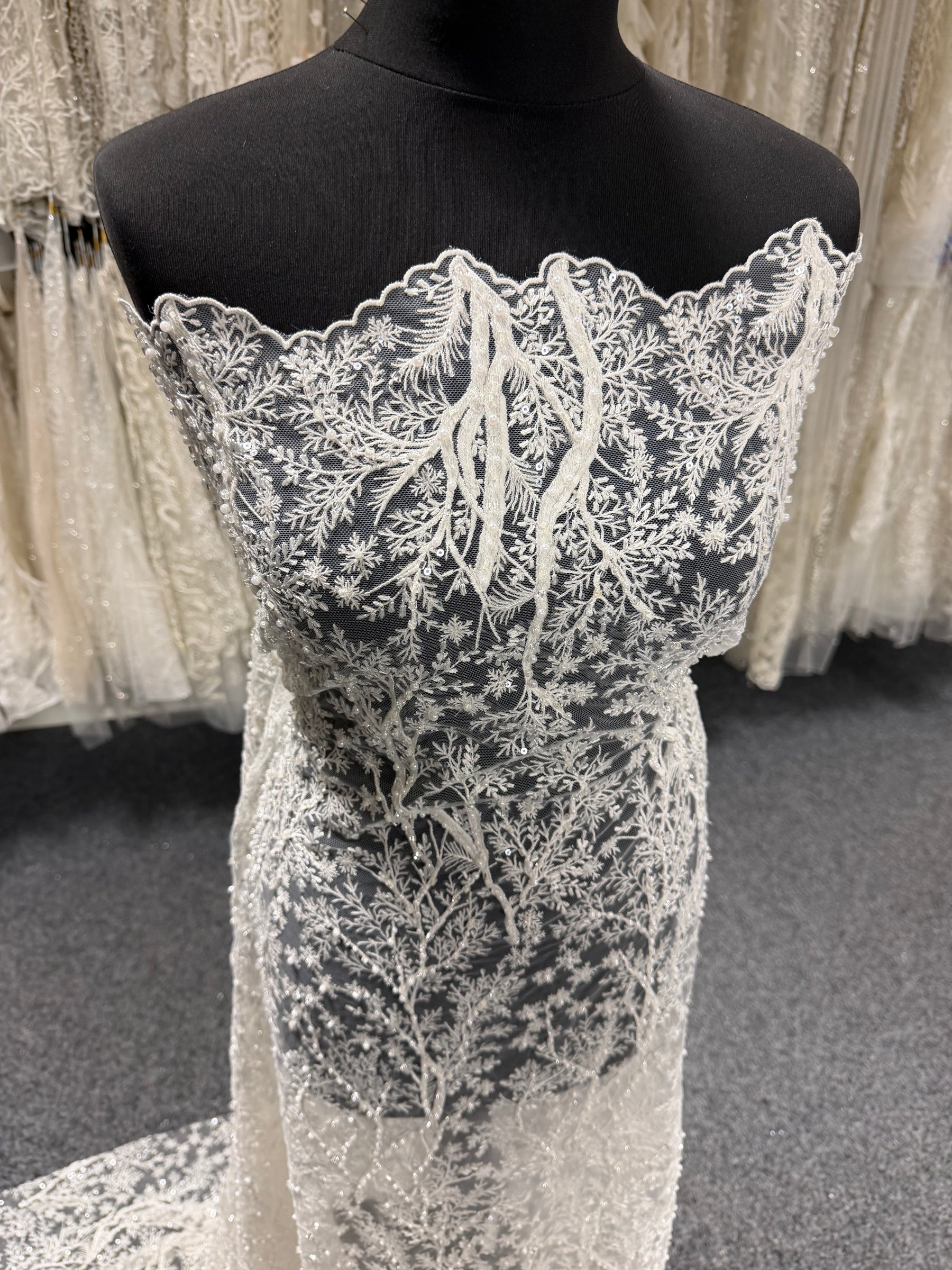 Ivory Embroidered Beaded Tulle - EB1001
