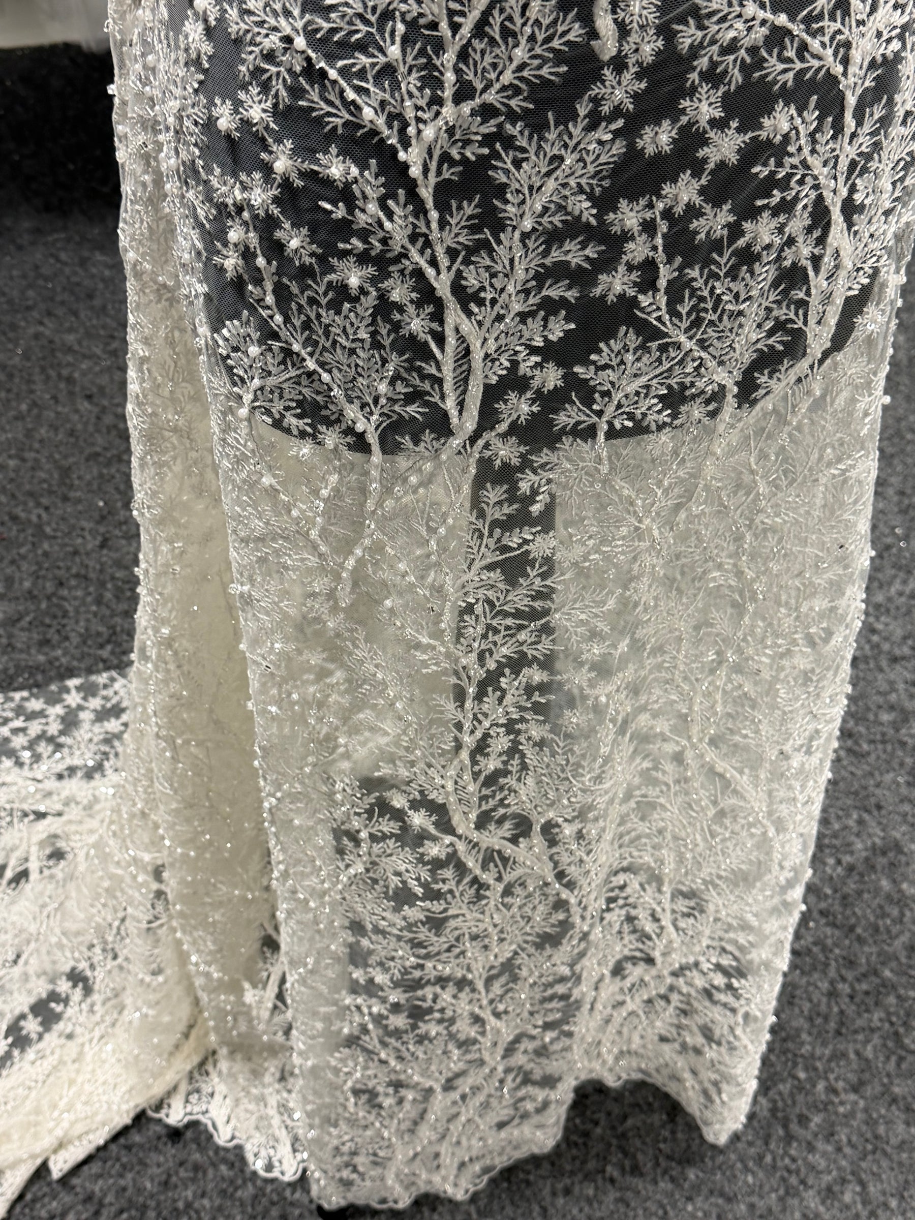 Ivory Embroidered Beaded Tulle - EB1001