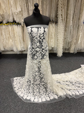 Ivory 3D Embroidered Beaded Tulle - EB1036