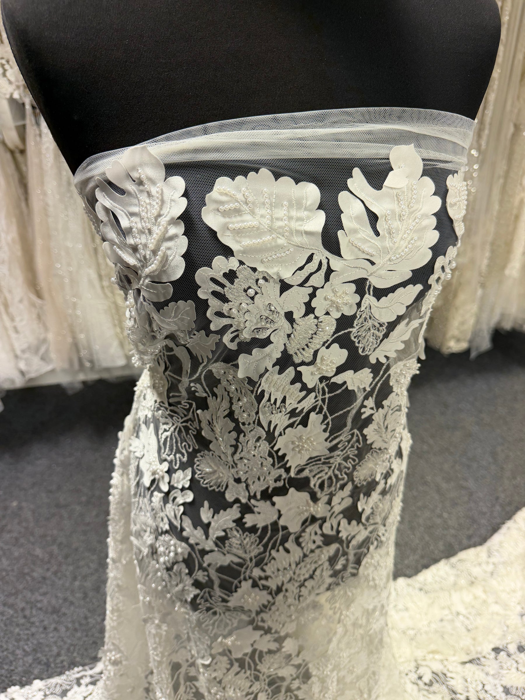 Ivory 3D Embroidered Beaded Tulle - EB1036