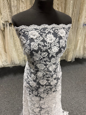 White 3D Embroidered Beaded Tulle - EB1003
