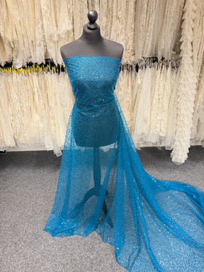 Teal Embroidered Sequin Tulle – EB3001