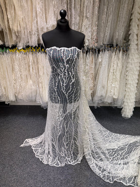 Ivory Embroidered Beaded Tulle - EB1018