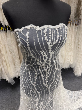 Ivory Embroidered Beaded Tulle - EB1018