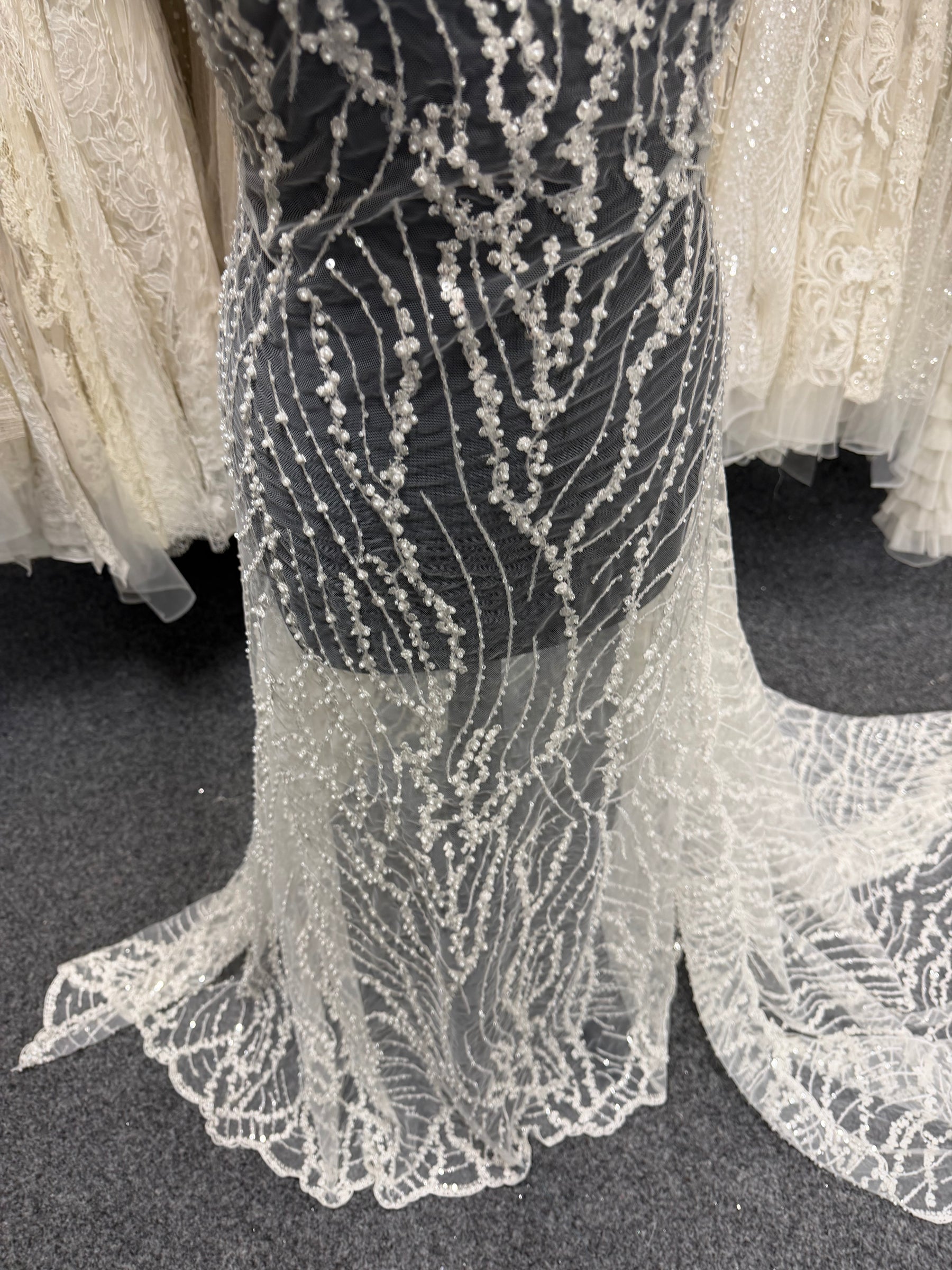 Ivory Embroidered Beaded Tulle - EB1018