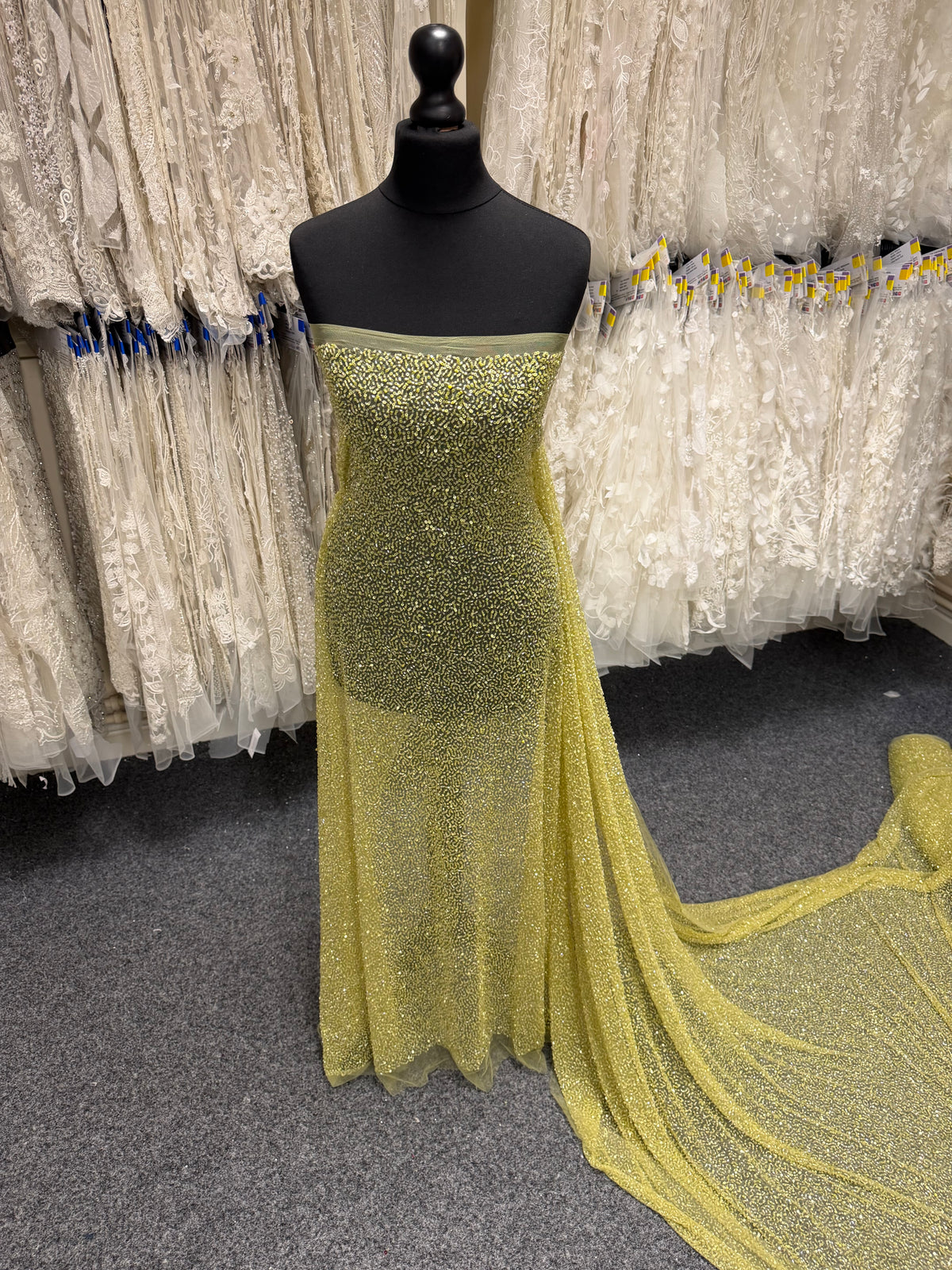 Lime Embroidered Beaded Tulle - EB1012