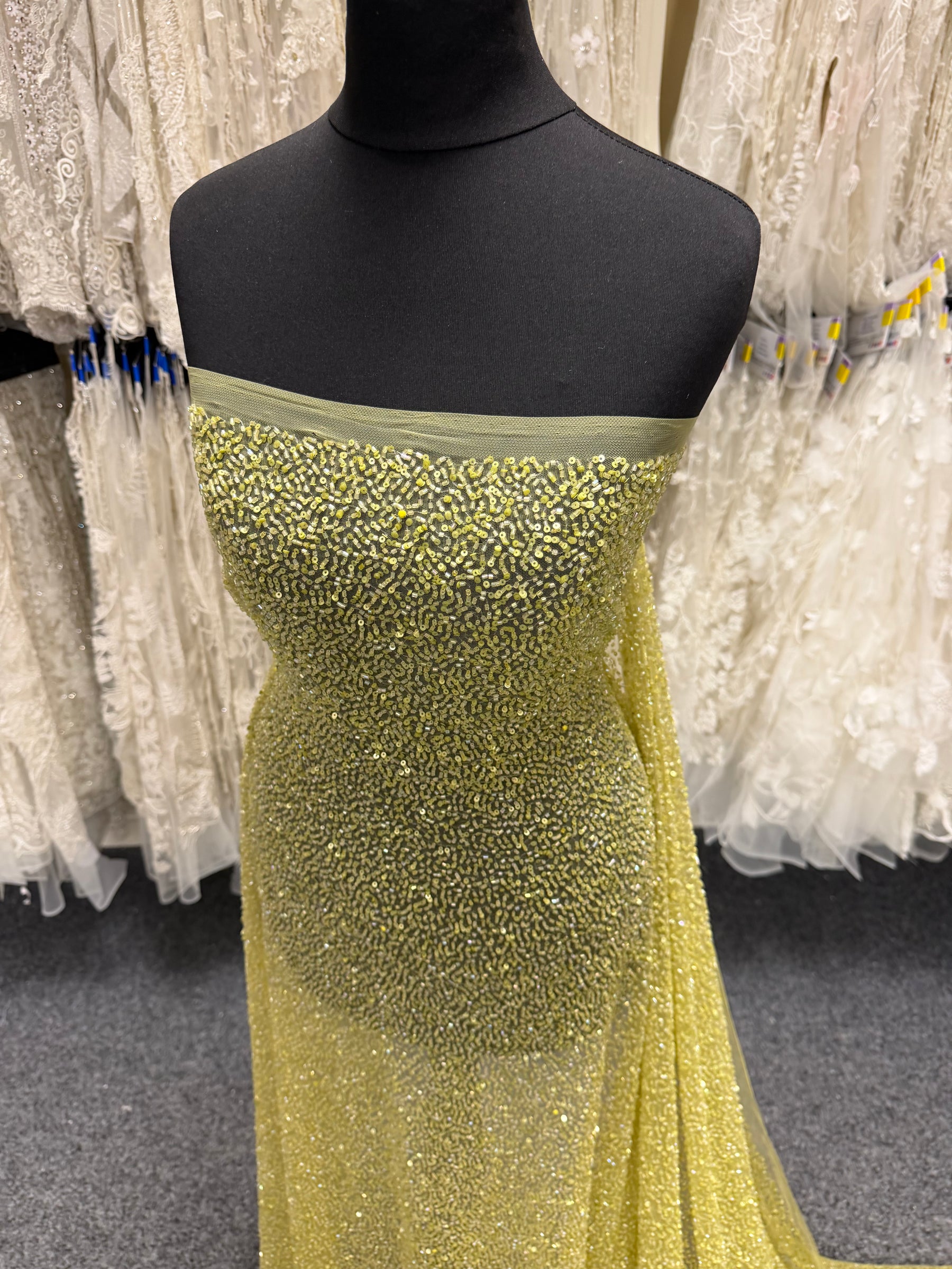 Lime Embroidered Beaded Tulle - EB1012
