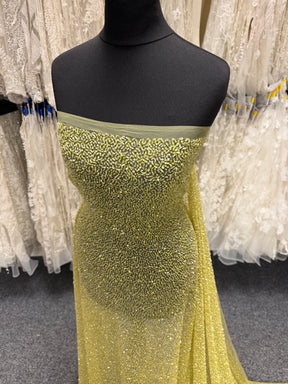 Lime Embroidered Beaded Tulle - EB1012