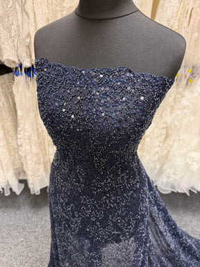 Navy Embroidered Beaded Tulle - EB1050