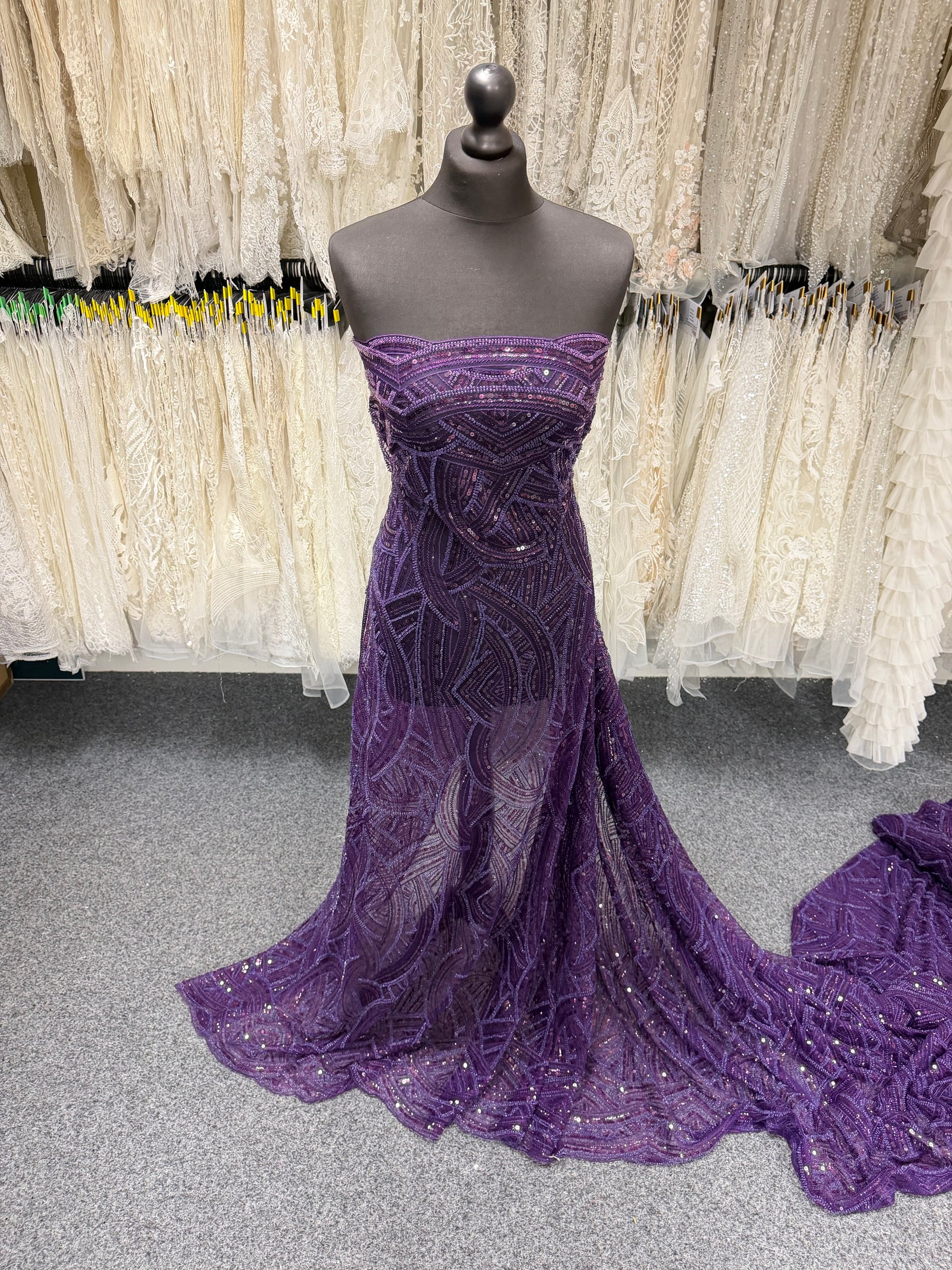 Plum Embroidered Beaded Tulle - EB1056
