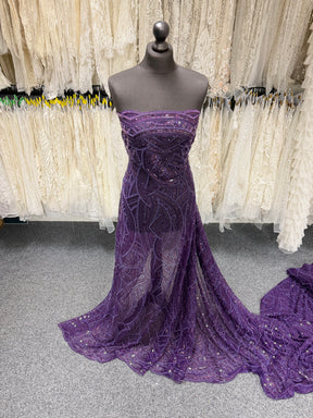 Plum Embroidered Beaded Tulle - EB1056