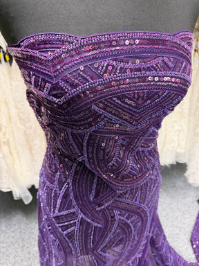 Plum Embroidered Beaded Tulle - EB1056