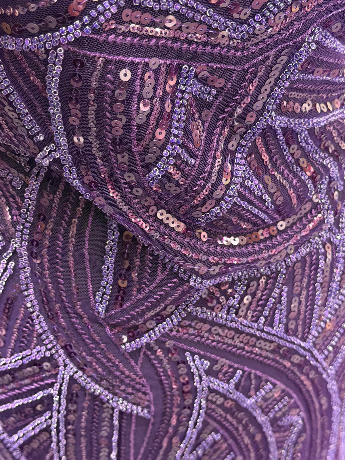 Plum Embroidered Beaded Tulle - EB1056