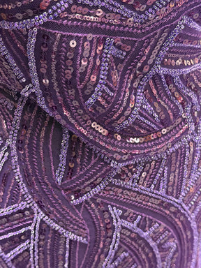 Plum Embroidered Beaded Tulle - EB1056