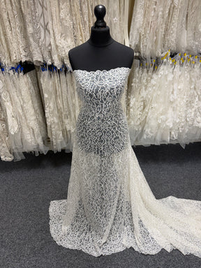 Ivory Embroidered Beaded Tulle - EB1025