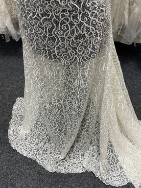 Ivory Embroidered Beaded Tulle - EB1025
