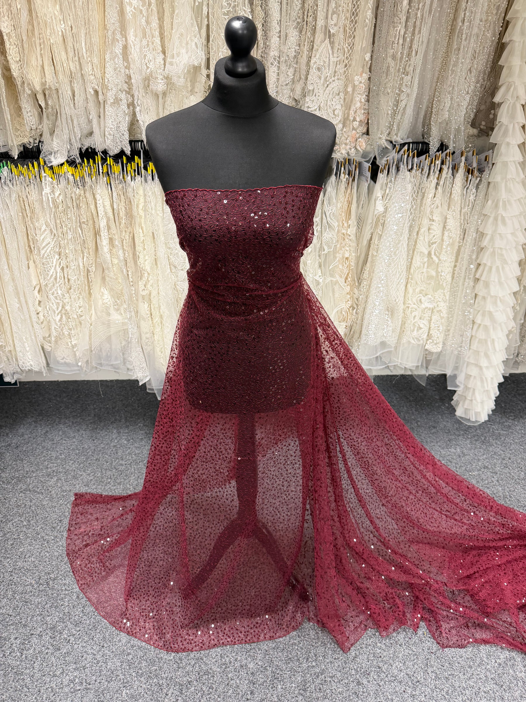 Wine Embroidered Sequin Tulle – EB3001
