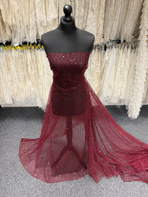 Wine Embroidered Sequin Tulle – EB3001
