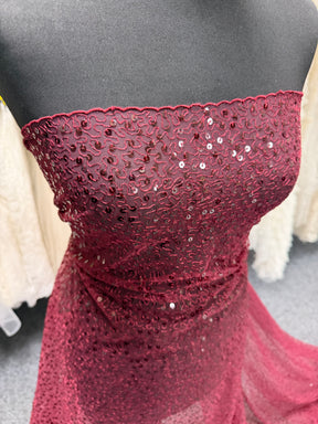 Wine Embroidered Sequin Tulle – EB3001