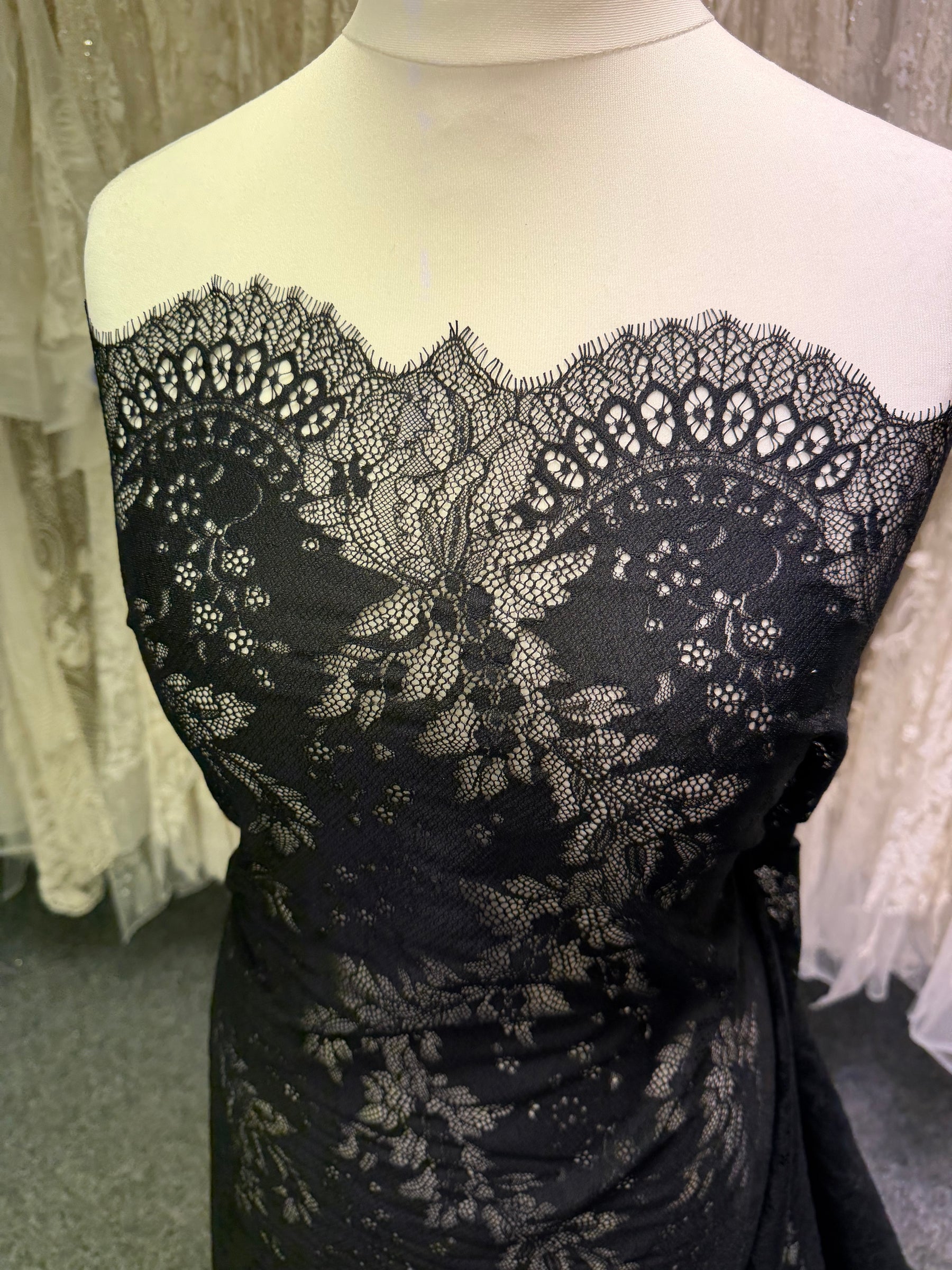Black Stretch Corded Lace - LA7005