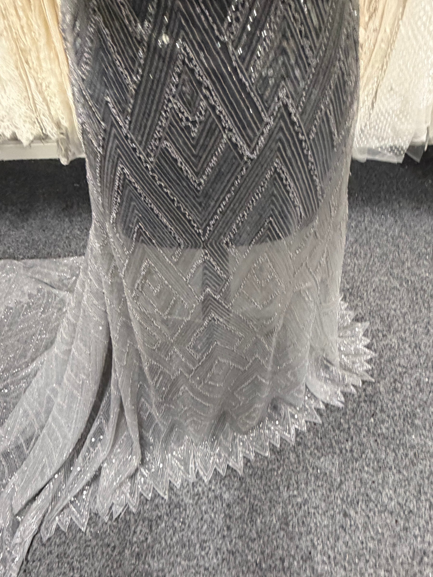 Light Grey Embroidered Beaded Tulle - EB1046