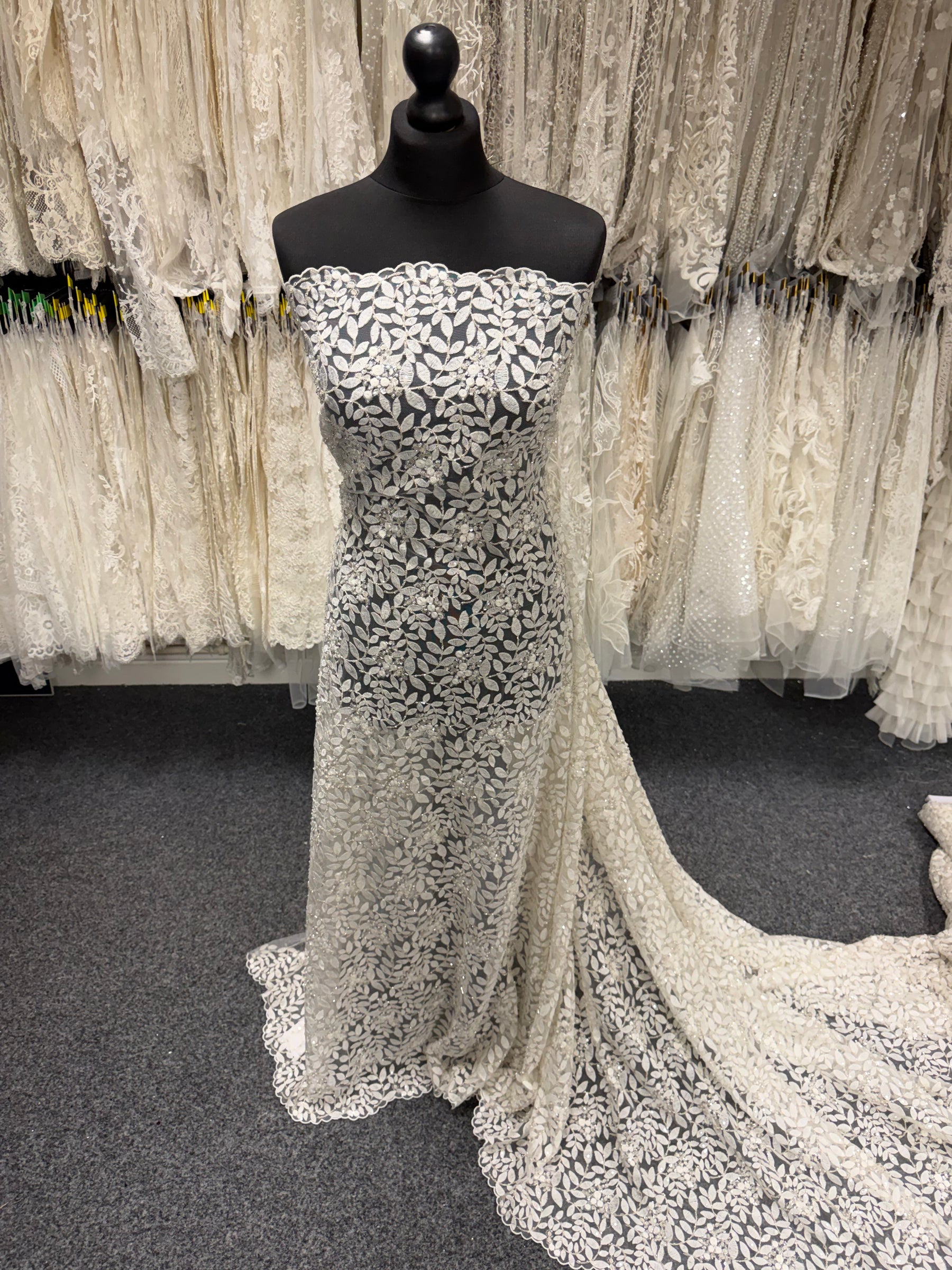 Ivory Embroidered Beaded Tulle - EB1052