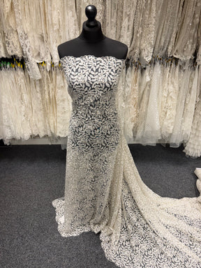 Ivory Embroidered Beaded Tulle - EB1052