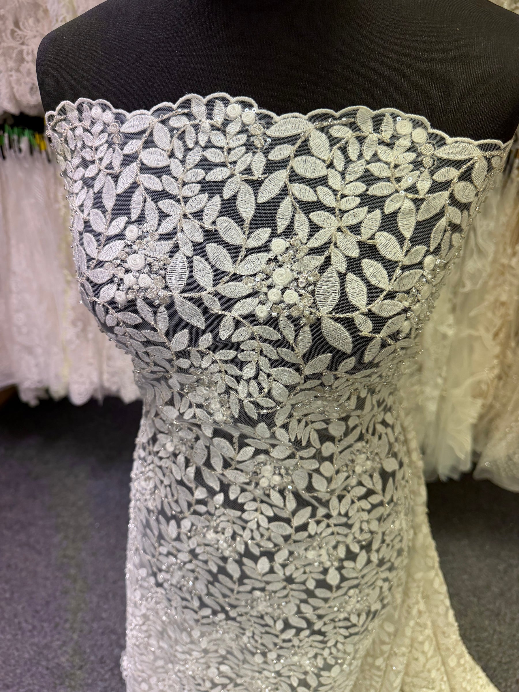 Ivory Embroidered Beaded Tulle - EB1052