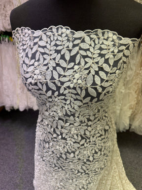 Ivory Embroidered Beaded Tulle - EB1052