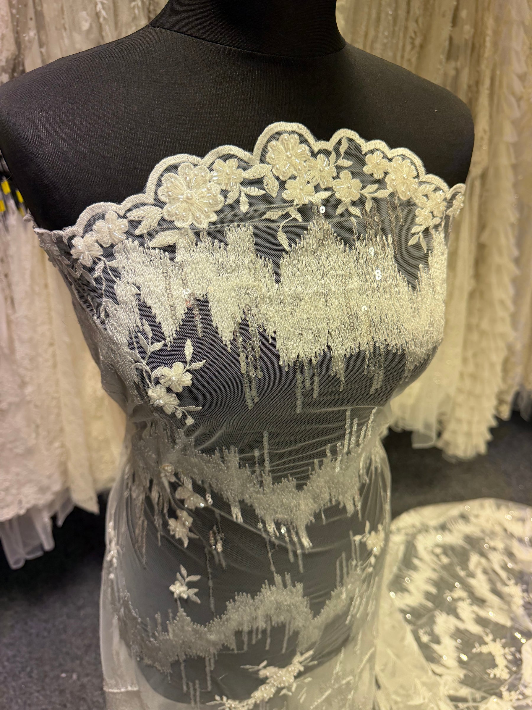 Ivory Embroidered Beaded Tulle - EB1019