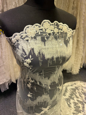 Ivory Embroidered Beaded Tulle - EB1019