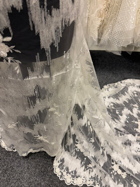 Ivory Embroidered Beaded Tulle - EB1019