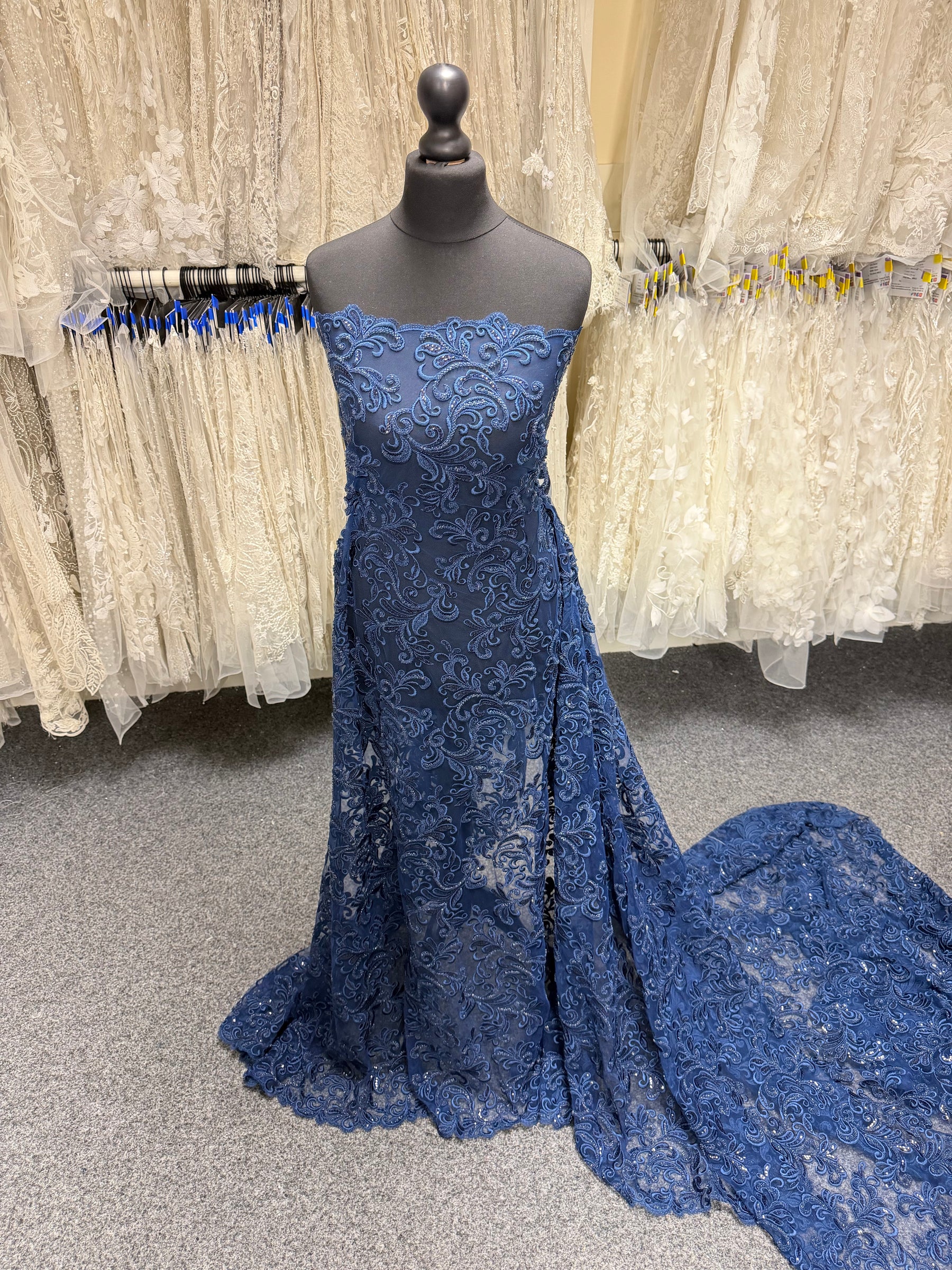 New Navy Embroidered Beaded Tulle - EB1069